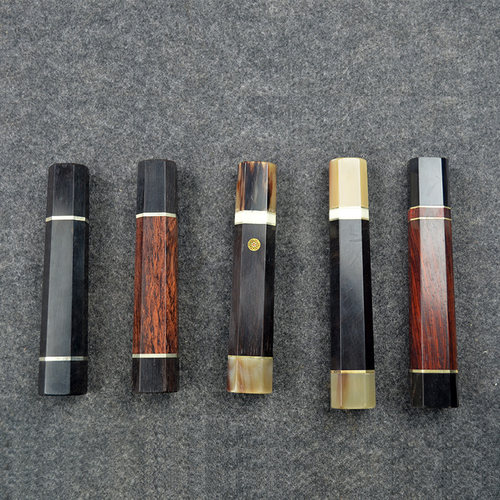日式鱼生刀牛角八角柄鱼头刀出刃刀柄紫光檀铜圈八角柄