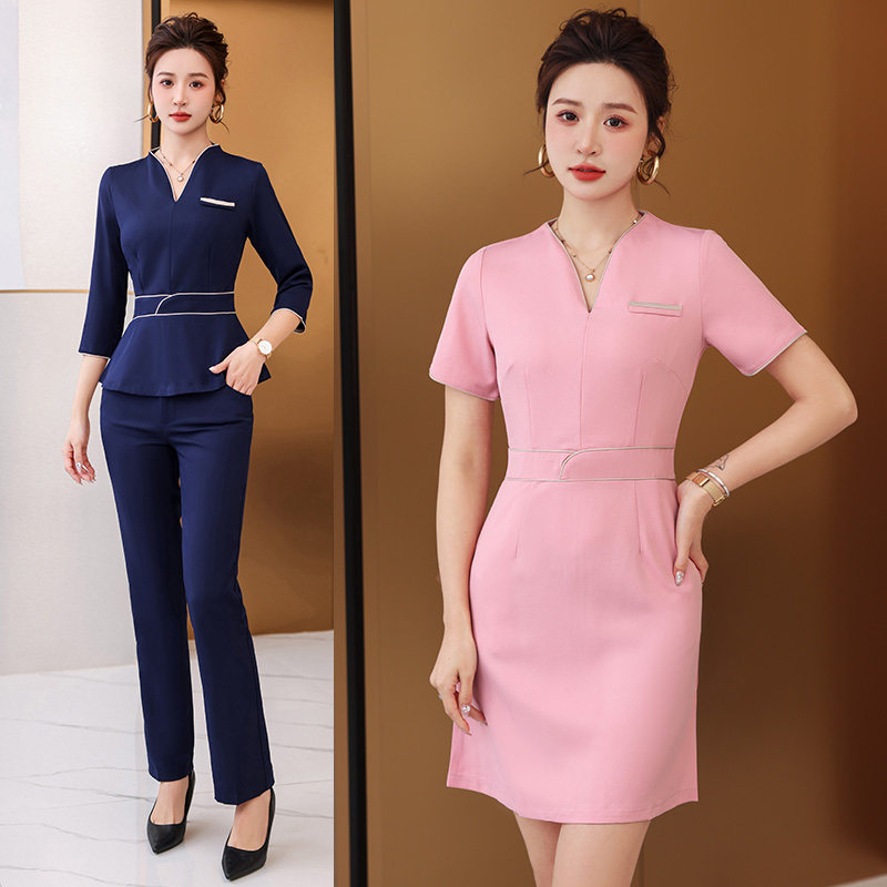 时尚美容师工作服女春夏美容院高端按摩技师服美甲化妆连衣裙气质