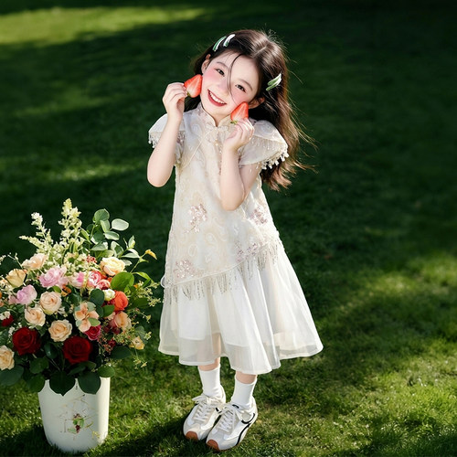 【送挂坠】女童夏季新中式国风设计感连衣裙女宝洋气裙子-HCF309