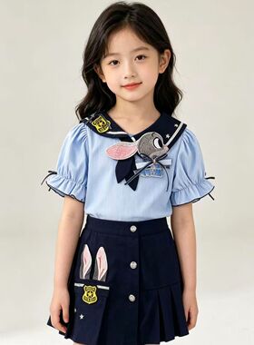 夏季泡泡袖甜美公主裙新款女童学院风JK两件套-MZC102