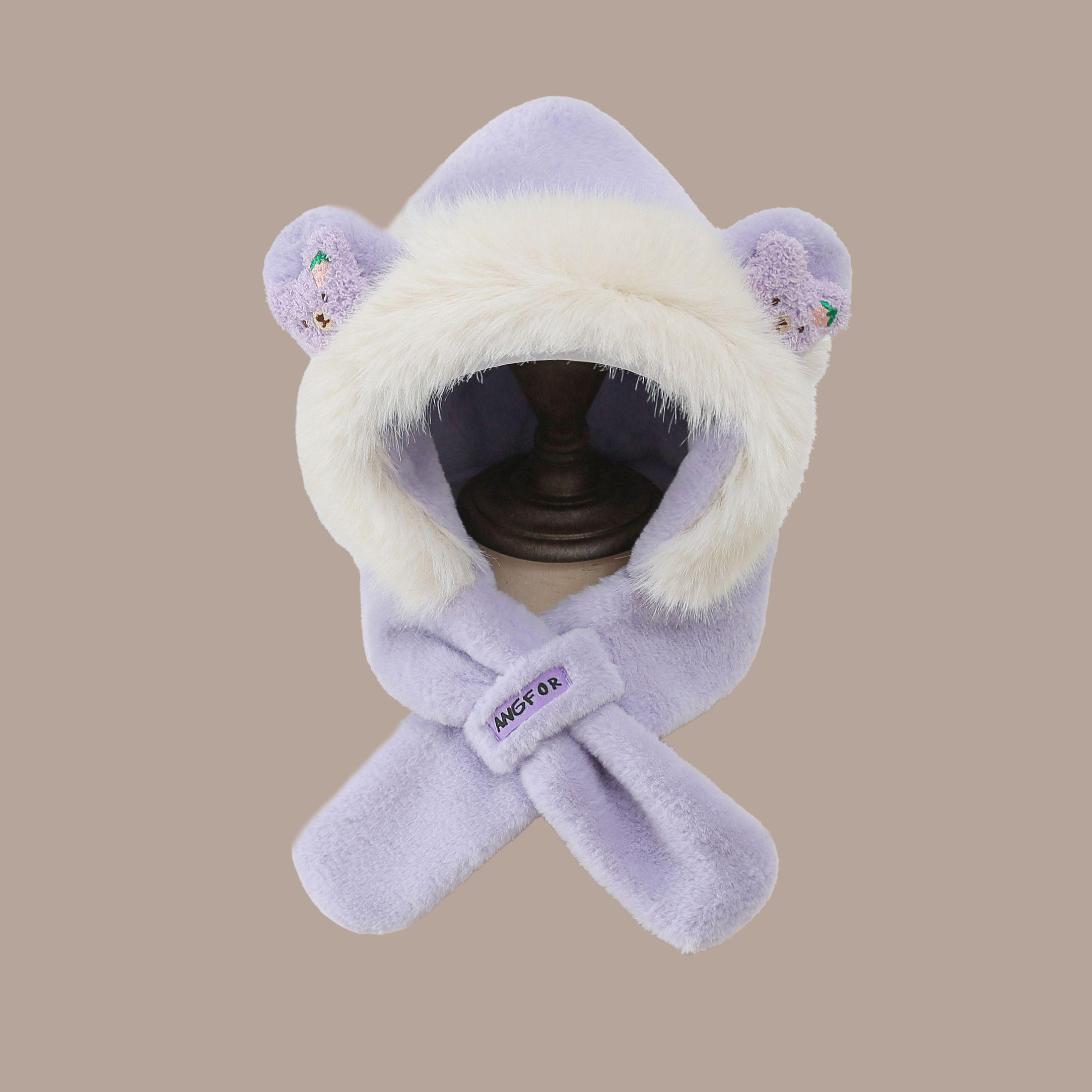 【栗子】一体帽冬款加厚男女童婴儿毛绒帽男孩围脖护耳帽儿童