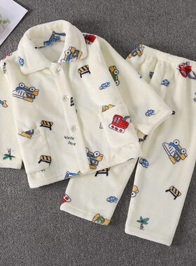 儿童珊瑚睡衣保暖家居服套装加绒