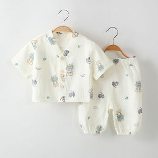 婴儿短袖夏天纯棉睡衣0一1岁男宝宝分体套装2女童纱布空调服3个月