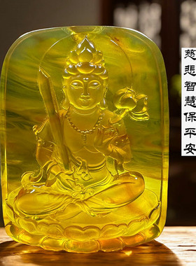 纯天然琥珀蜜蜡本命佛护身符项链