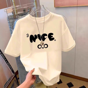 宽松字母平肩款 欧货大版 2025新款 t恤夏季 小众上衣潮m 纯棉女士短袖