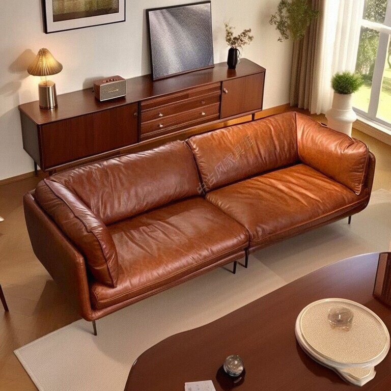 中古风真皮HUG怀抱沙发法式复古