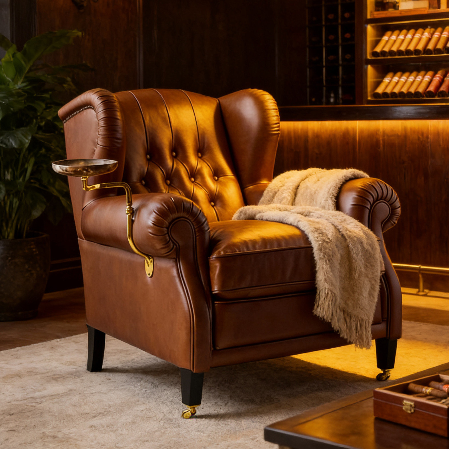 美式复古1919雪茄椅中古老虎椅油蜡真皮休闲椅高端茶空间雪茄沙发