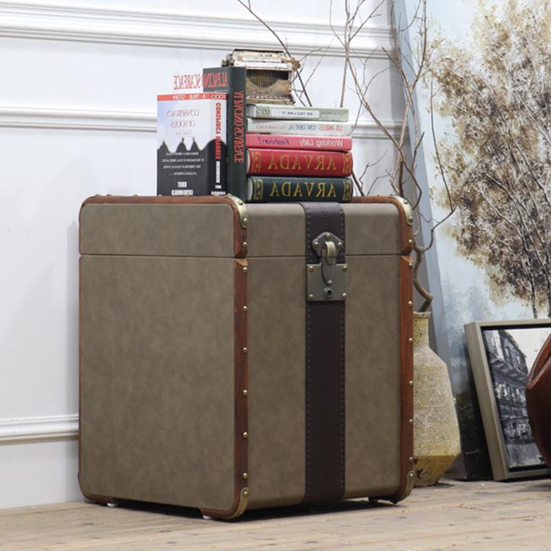 中古风皮箱子茶几美式乡村复古风酒柜子做旧酒店边几床头柜雪茄吧