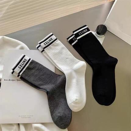 European-Style Lettered Long Socks for Women 2024 New Fashion Lettered Trendy Socks Ins Sports Solid Color Long Tube Socks