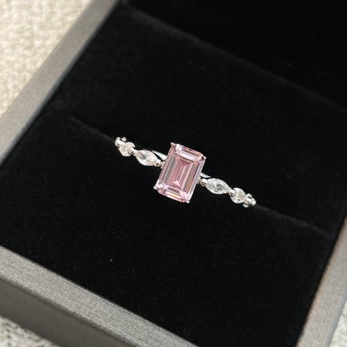 纯银s925粉色小方糖戒指