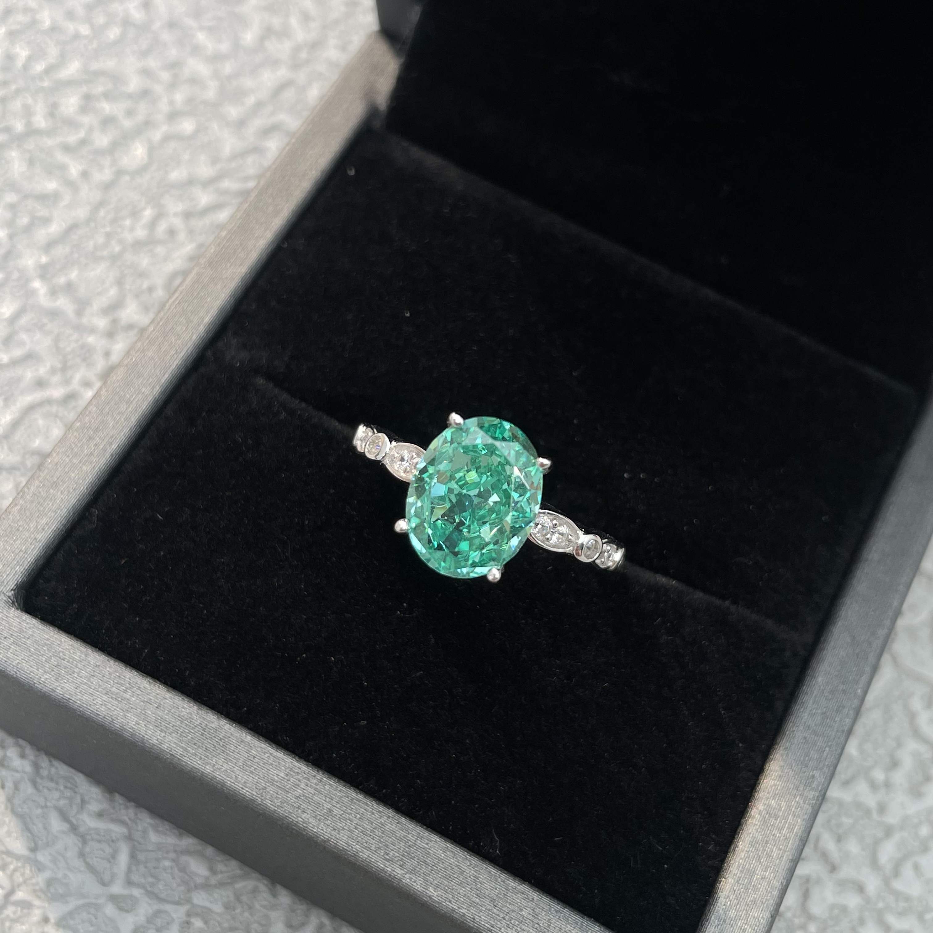 帕拉依巴绿高碳钻纯银925戒指