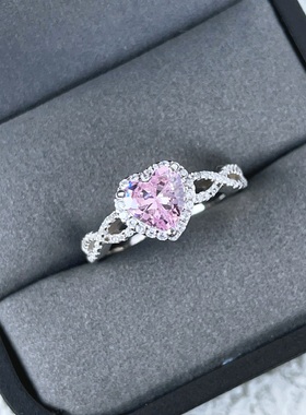 纯银不掉色培育浅粉钻戒指