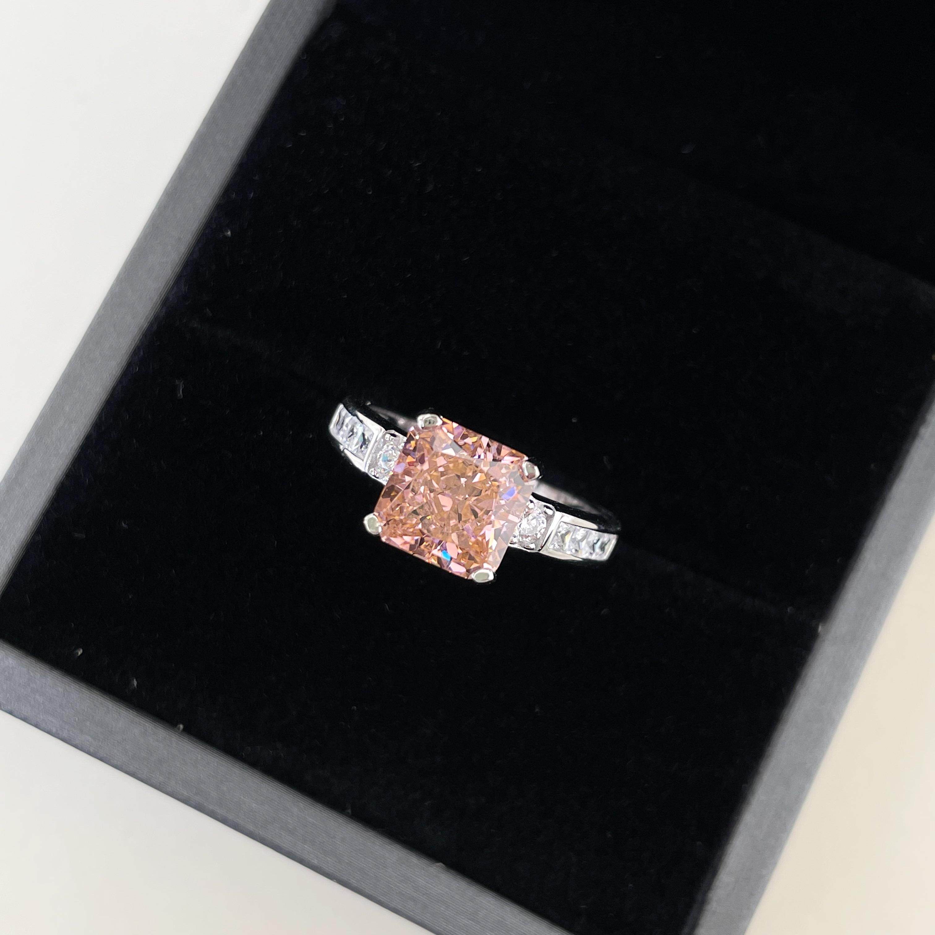 帕帕拉恰粉冰花切2克拉纯银戒指