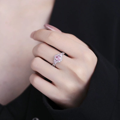 1ct樱花粉钻色纯银s925戒指