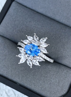 一克拉花仙子海蓝宝轻奢高级钻戒