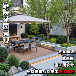 北京周边地区私人花园别墅景观设计小型庭院室外绿化施工