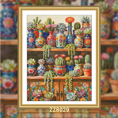 【ZZ8029-多肉置物架】十字绣2026新款客厅餐厅简单简约花卉系列