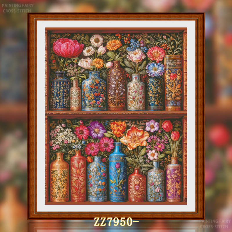 【ZZ7950-古典花瓶架子】十字绣静物花瓶古典2025新款线绣客厅卧