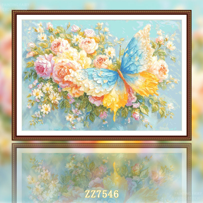 【ZZ7546-蝶戏繁花】十字绣2026年新款客厅餐厅风景花卉系列油画