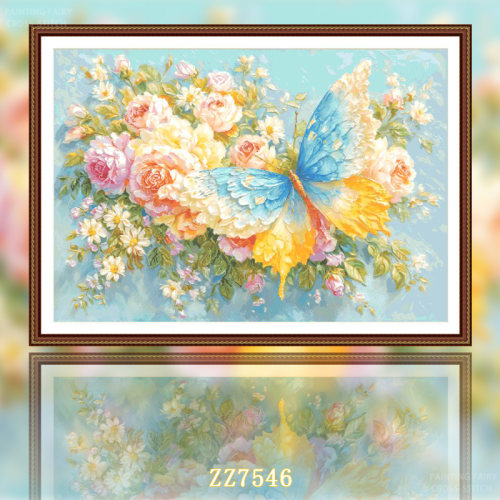 【ZZ7546-蝶戏繁花】十字绣2026年新款客厅餐厅风景花卉系列油画