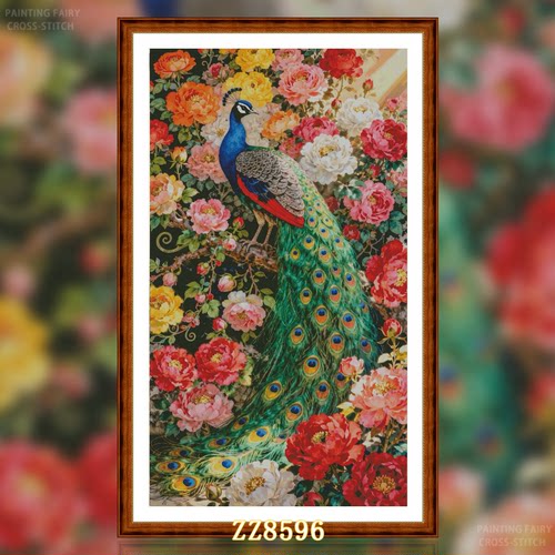 【ZZ8596-繁花孔雀 】十字绣2026客厅餐厅简约动物系列竖版玄关