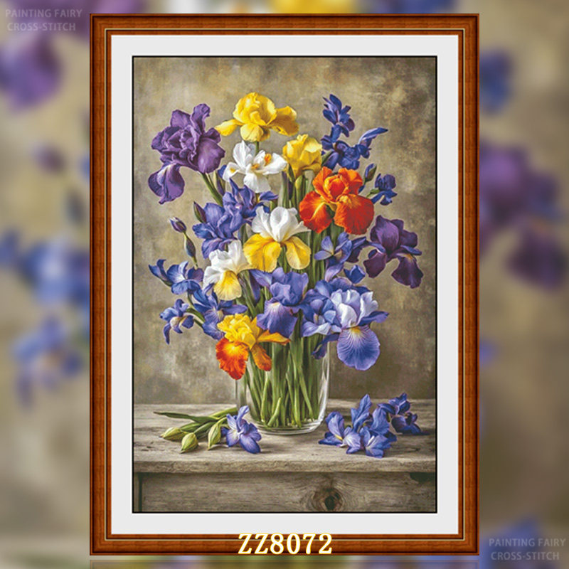 【M-ZZ8072-瓶中鸢尾】十字绣2026新款客厅卧室竖版花卉系列玄关
