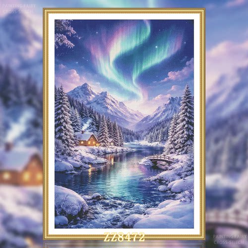 【ZZ8472-雪地极光】十字绣2026新款油画客厅卧室竖版风景玄关画