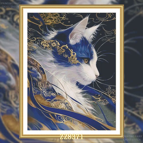 【ZZ8371-幽蓝猫王】十字绣2026新款客厅卧室绣简约动物系列猫咪