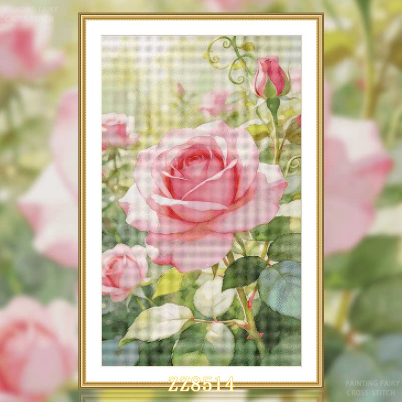 【ZZ8514-初夏蔷薇】十字绣2026年新款客厅餐厅简约花卉系列竖版