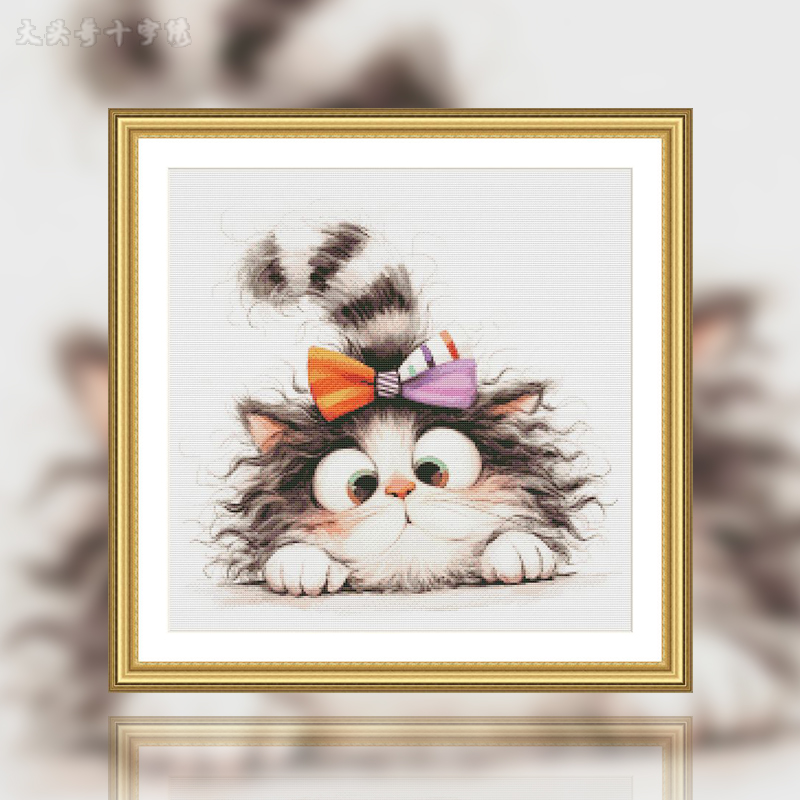 【ZZ7949-大尾巴猫咪】十字绣2025新款线绣客厅竖版玄关风景画
