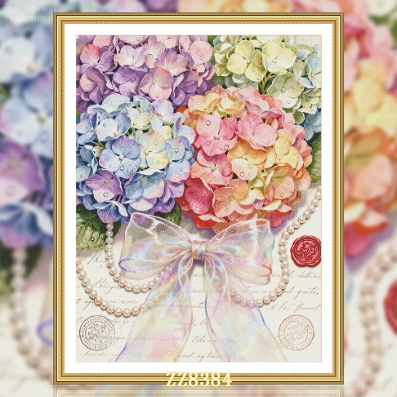 【ZZ8384-绣球花明信片】十字绣2026新款小件客厅餐厅花卉系列竖