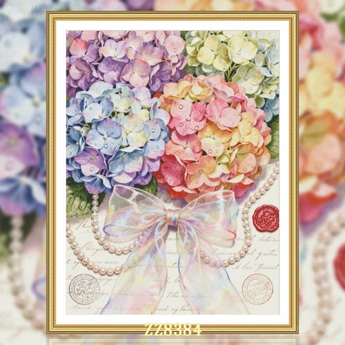 【ZZ8384-绣球花明信片】十字绣2026新款小件客厅餐厅花卉系列竖