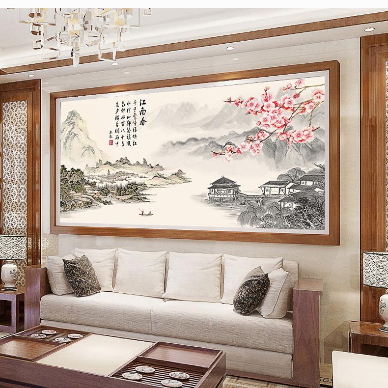 十字绣线绣2025新款客厅家用大幅山水风景大气水墨江南春满绣手工