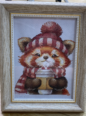 【CC451-喝咖啡的冬天小浣熊】十字绣2025新款小件线绣客厅餐厅