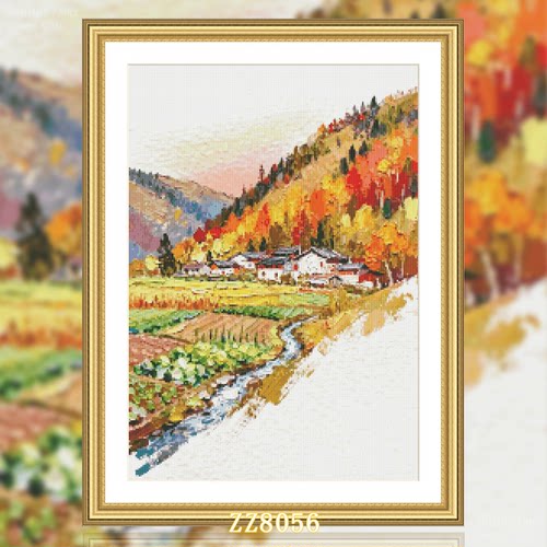【ZZ8056-一抹系列之秋】十字绣2026新款客厅餐厅风景系列简约竖