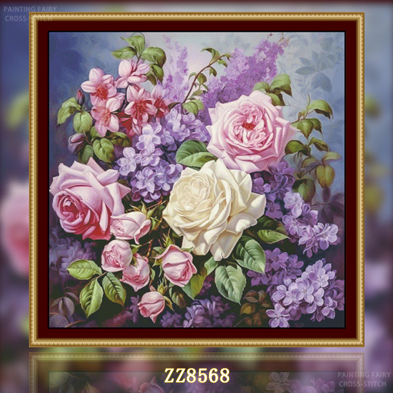 【ZZ8568-丁香与玫瑰花束】十字绣2026新款客厅餐厅简约花卉系列