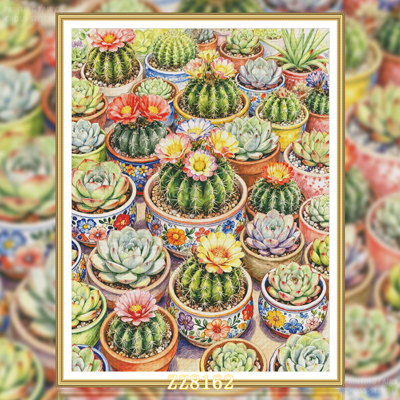 【ZZ8162-仙人球与多肉】十字绣2026新款客厅卧室竖版玄关画植物,居家布艺,十字绣套件,淘宝优惠券,粉丝福利购,淘宝优惠卷
