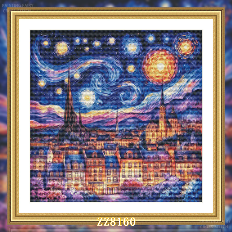 【ZZ8160-梵高城市星空】十字绣2026新款线绣客厅卧室卡通风景系,居家布艺,十字绣套件,淘宝优惠券,粉丝福利购,淘宝优惠卷