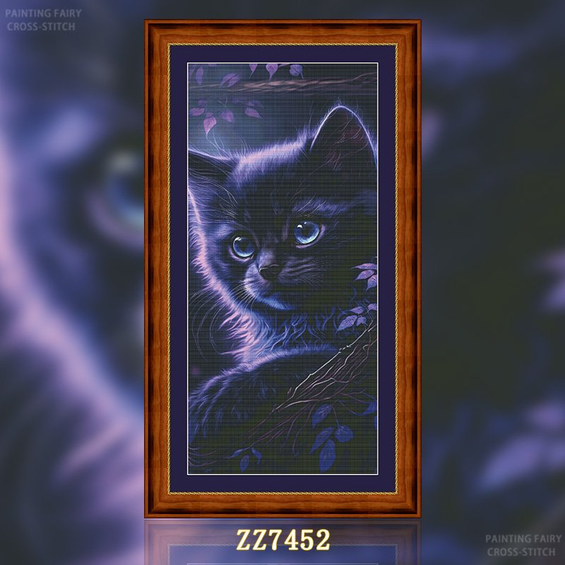 【ZZ7452-暗紫猫咪】十字绣2026年新款客厅卧室猫咪系列竖版玄关