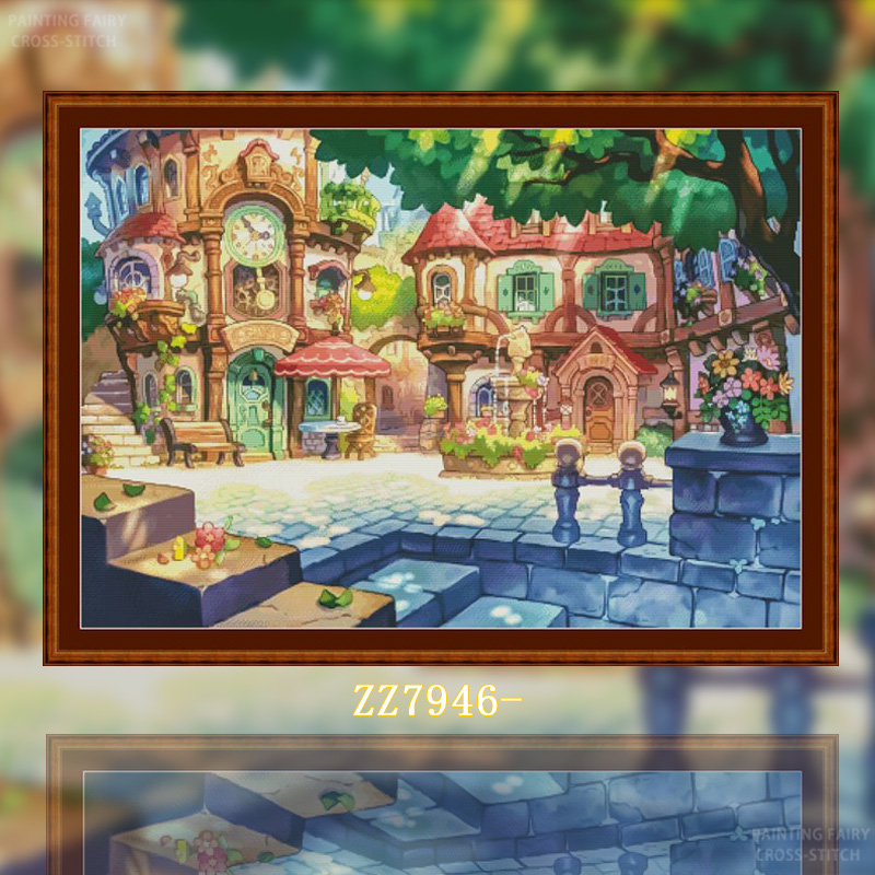 【ZZ7946-童话喷泉小镇】十字绣2025新款线绣客厅风景系列油画简