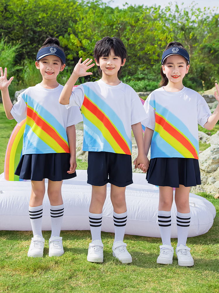 小学生校服班服幼儿园服夏季运动会彩虹短袖毕业照服活动表演套装