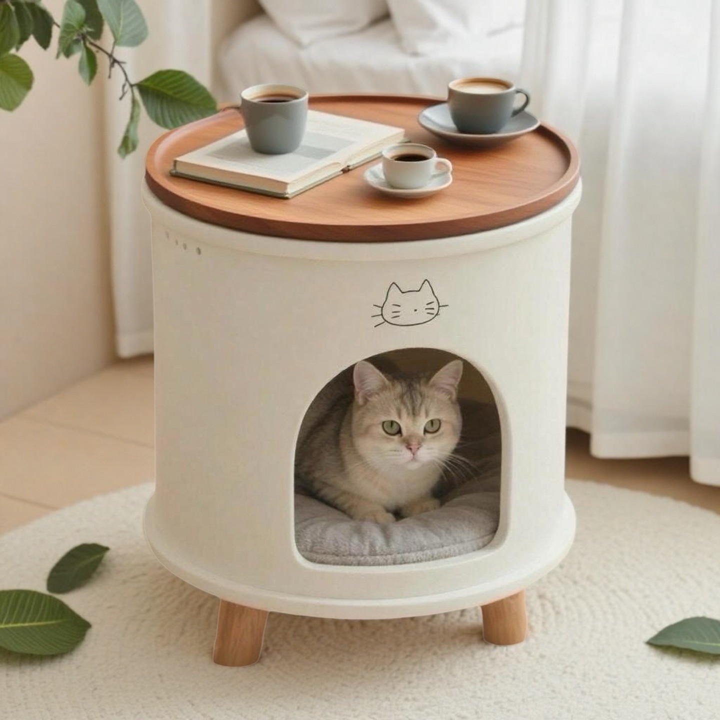 猫窝茶几床头柜创意猫窝人宠共用家具四季通用封闭式猫窝别墅猫床