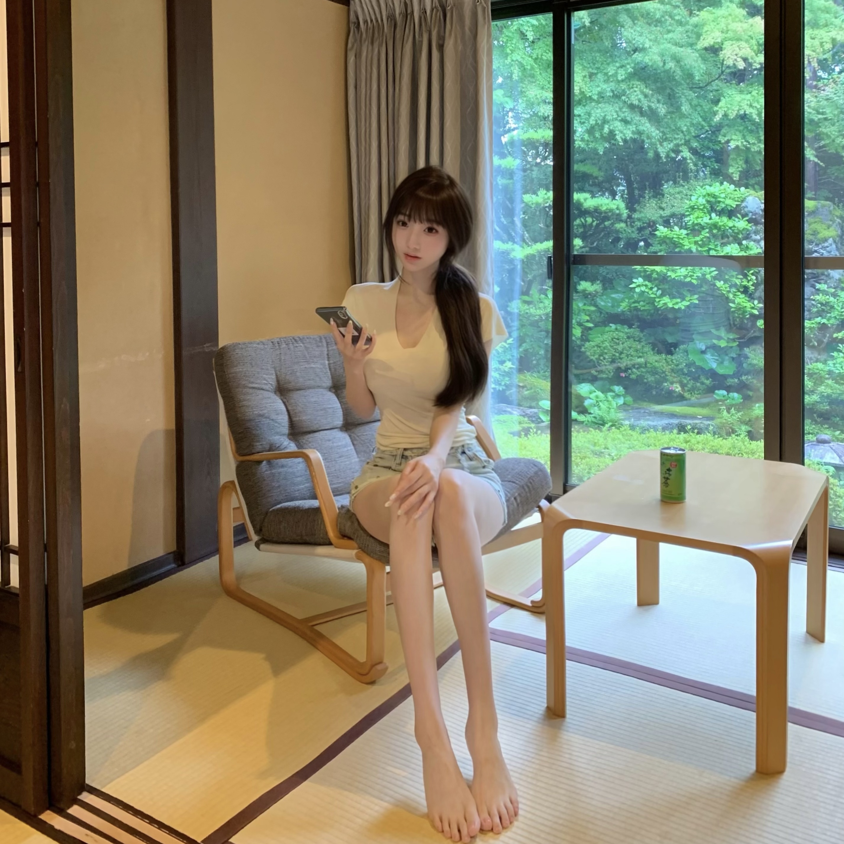 柔肉酱 纯欲风V领正肩短袖t恤女法式茶艺显身材低领飞飞袖上衣夏