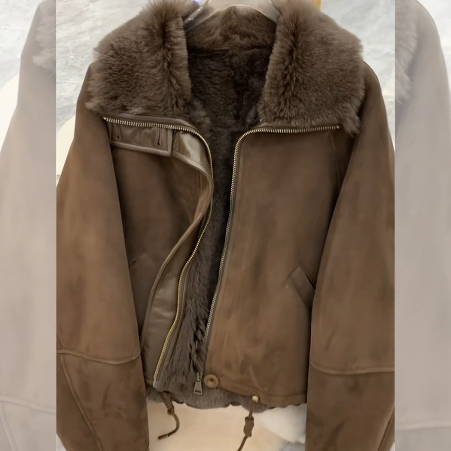 棕色加厚羊羔毛环保皮草外套女