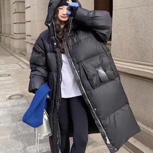冬季 新款 连帽休闲过膝羽绒服女加厚保暖大被子白鸭绒外套W23