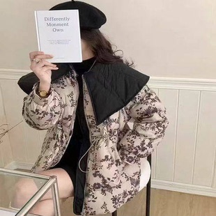 甜美减龄大翻领碎花羽绒服女时尚抽绳收腰显瘦百搭森系外套