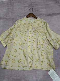 上衣I35 女百支设计感气质减龄高端开衫 复古碎花苎麻衬衫 特惠中式