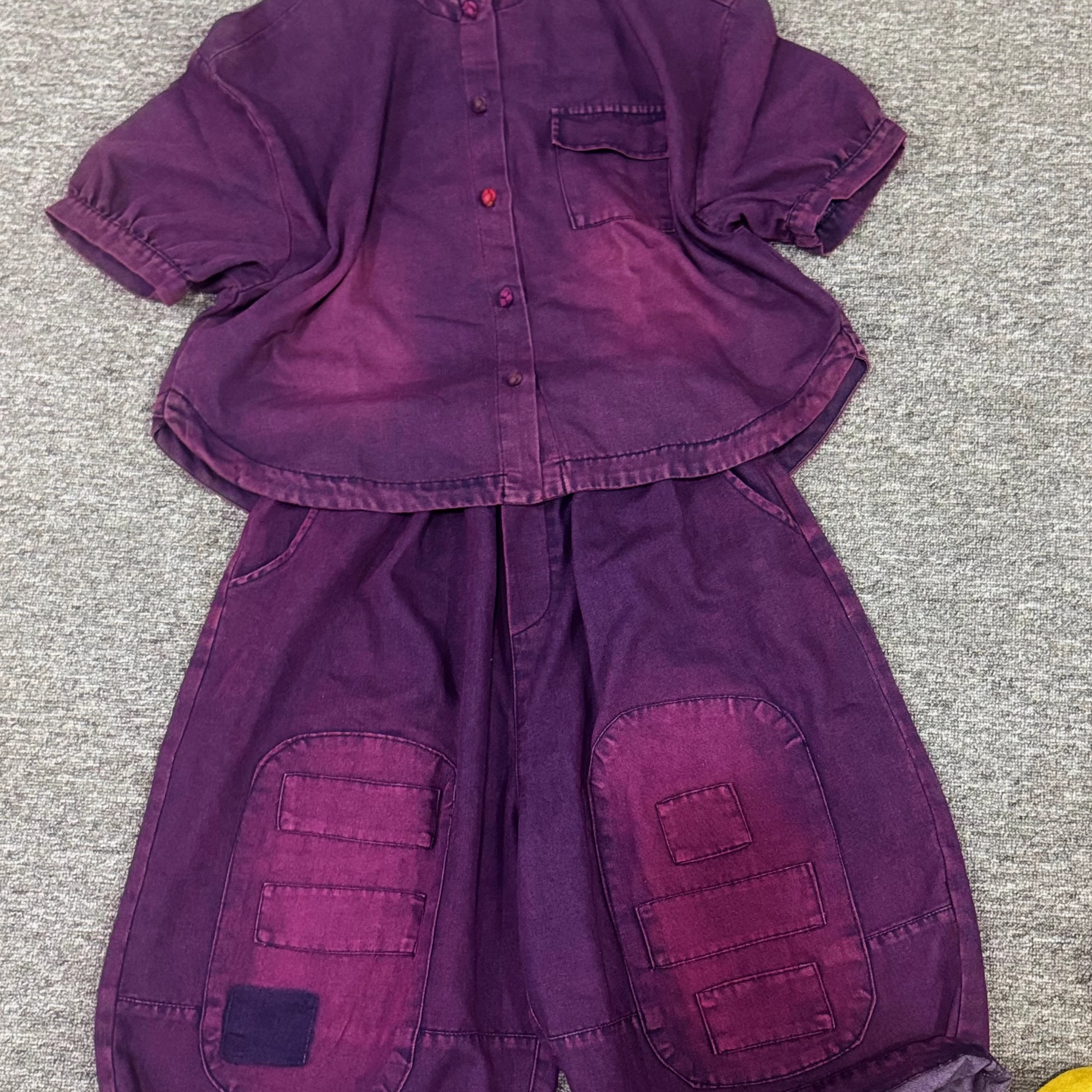 砂洗炒色时尚套装女宽松百搭袋盖单扣外套+贴布高腰休闲裤E33