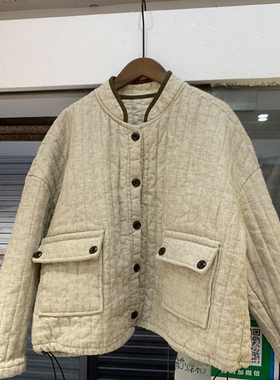 日系宽松小立领棉服女新款单排扣袋盖双口袋夹棉棉衣外套N25