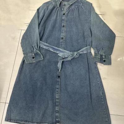 水洗系腰带牛仔衬衫裙女休闲宽松百搭单排扣翻领过膝长裙E44